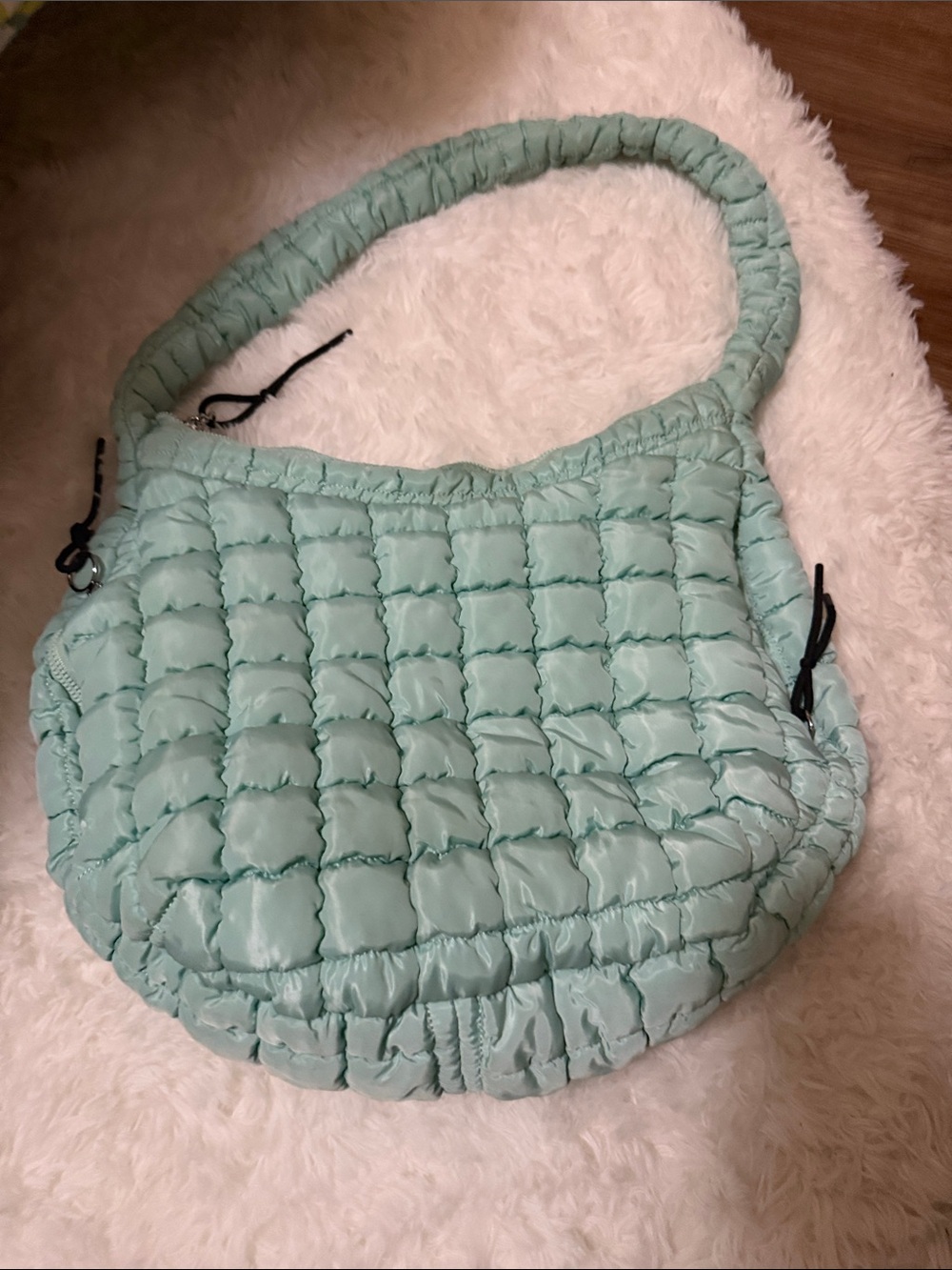 Quilted Puff Shoulder Bag in Mint Green